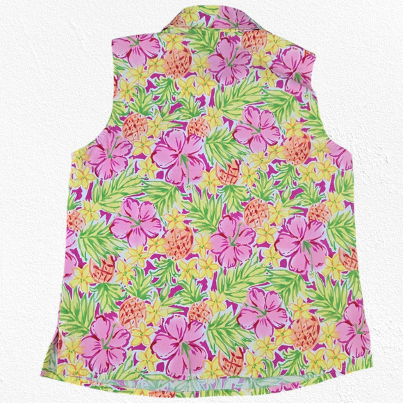 Boston Proper Yellow Tropical V Neck Sleeveless Island Collared Top Size Small - Picture 7 of 7